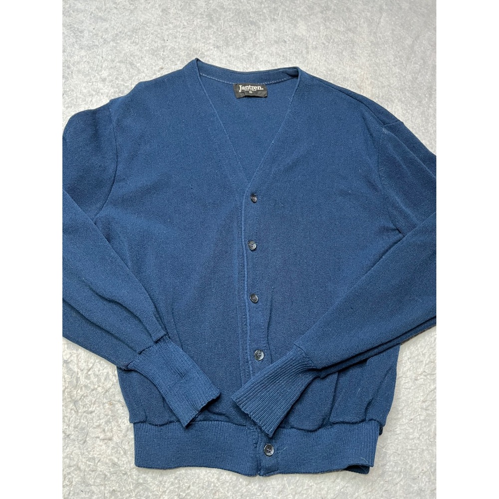 Vintage Jantzen Mens XL‎ Navy Blue Cardigan Sweater Button Front grandpa USA